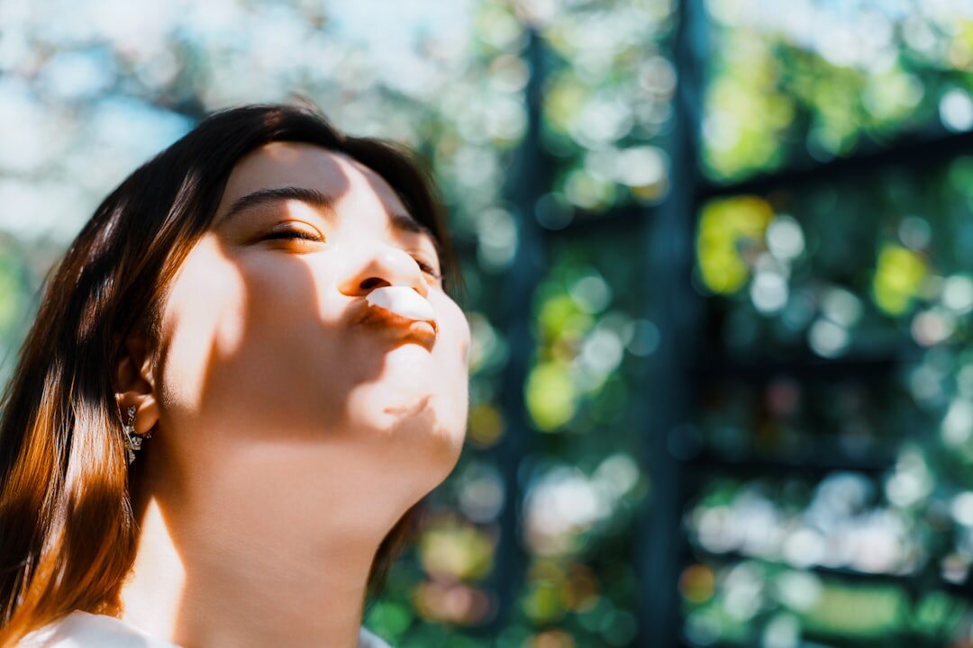 person taking deep breath